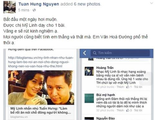 Dòng cảm xúc đầy ý tứ của Tuấn Hưng dành cho diva Mỹ Linh.