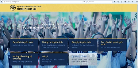 Hình ảnh trang đăng ký tuyển sinh trực tuyến đầu cấp của Hà Nội. Ảnh: Q.A