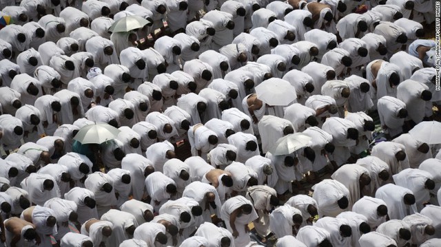 Muslim pilgrims pray at Namira Mosque on September 23 on Mount Arafat near Mecca, Saudi Arabia. 