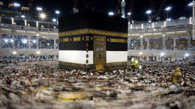 Muslim pilgrims circle counterclockwise the Kaaba at the Grand Mosque in Mecca on Monday. The pilgrimage, conducted over five days, includes detailed rituals including wearing a special garment that symbolizes human equality and unity before God, a procession around the Kaaba and the symbolic stoning of evil.