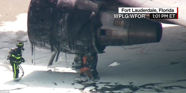 
Động cơ bên trái của máy bay bị cháy đen
