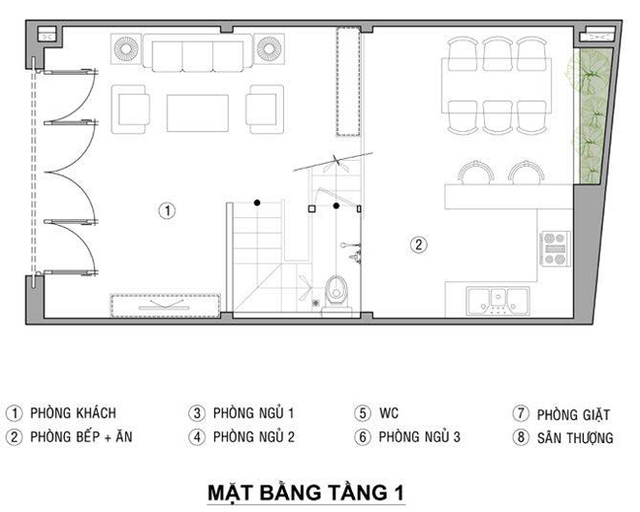 Nhà 50 m2 sáng nhờ hai giếng trời nhỏ