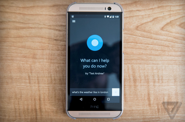 
Hình ảnh chạy ứng dụng Cortana của điện thoại HTC. Ảnh: The Verge.
