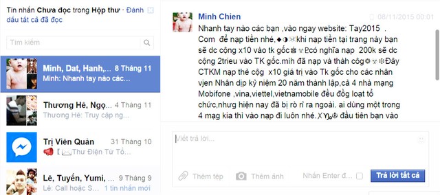 Các tin rác lại bùng phát trên điện thoại và các tài khoản xã hội (ảnh chụp lại màn hình).