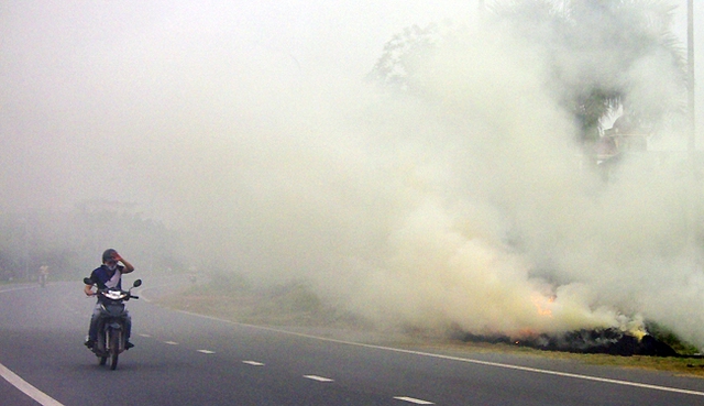 Sương mù kết hợp với khói rơm rạ cũng khiến tầm nhìn của tài xế bị giảm mạnh. Ảnh thethaovanhoa