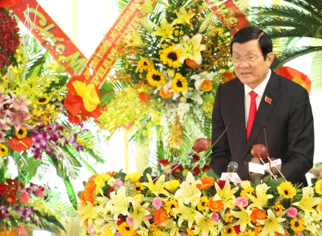Chủ tịch nước Trương Tấn Sang phát biểu tại Đại hội Đảng bộ TP Đà Nẵng lần thứ XXI, nhiệm kỳ 2015-2020. Ảnh Đức Hoàng