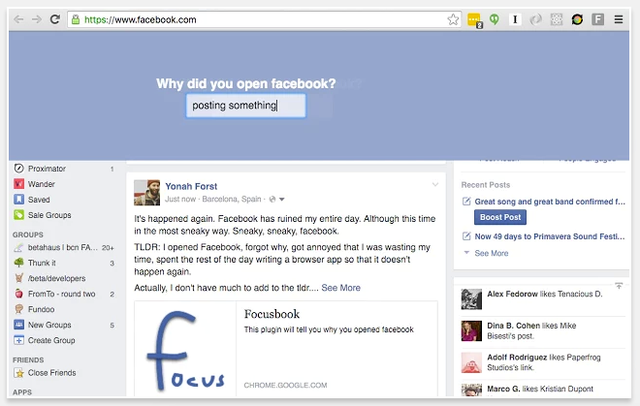 
Tiện ích nhắc nhở người dùng nghiện Facebook quay về làm việc. Ảnh: Technobuffalo.
