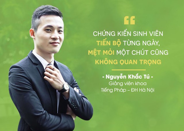 Nguyễn Khắc Tú cảm thấy tự hào khi được chào bằng thầy, và tự nhủ cần cố gắng hơn nữa để xứng đáng với danh xưng cao quý này. Đồ họa: Phượng Nguyễn.