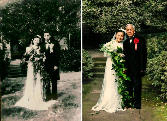 
Sau 70 năm kết hôn, tình yêu của hai ông bà vẫn vẹn nguyên như thuở ban đầu. Vẫn những bộ trang phục có kiểu dáng tương tự, hoa cầm tay và hoa cài áo đều mang hơi hướng hoài niệm, khung cảnh xung quanh ngôi nhà không có nhiều thay đổi, bà dựa đầu vào vai ông thật yên bình và hạnh phúc.
