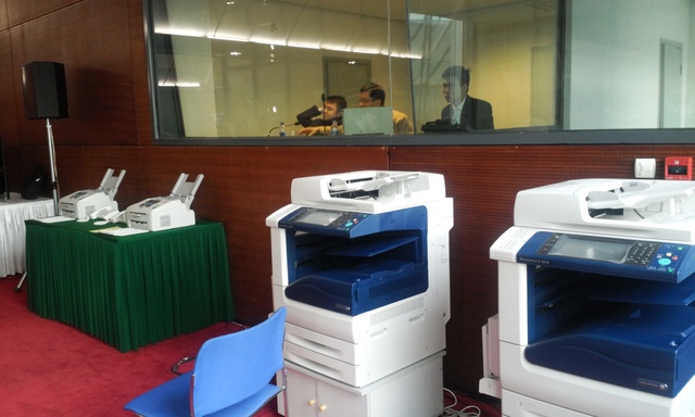 
Máy in, fax, photocopy được bố trí sẵn sàng. Ảnh C.Tâm
