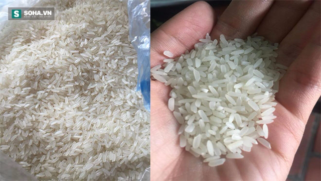 Gạo bị nghi là gạo giả (bên trái) được gia đình chị Th. mua tại chợ gần nhà và ảnh gạo quê bên phải. Ảnh do chị Th. cung cấp.