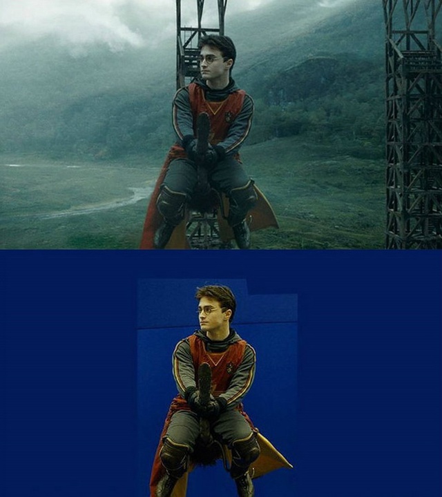 
Cậu bé phù thủy Harry Potter cưỡi chổi và hình dung mình đang bay giữa khung cảnh rộng lớn trong một trận đấu QuickDic của thế giới phù thủy.

