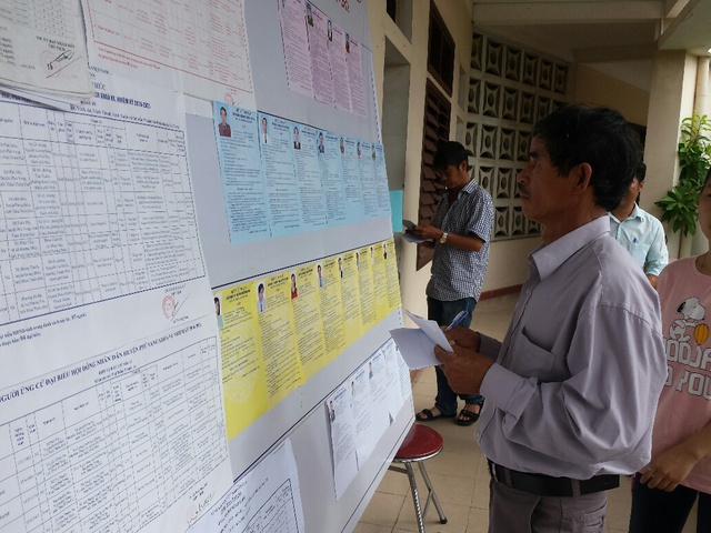 Người dân tìm hiểu danh sách các đại biểu trước khi quyết định bỏ phiếu bầu cử. Ảnh: Lê Chung