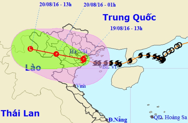 
Hướng di chuyển bão số 3 đổ bộ vào Quảng Ninh, Hải Phòng, Thái Bình. Ảnh: TL
