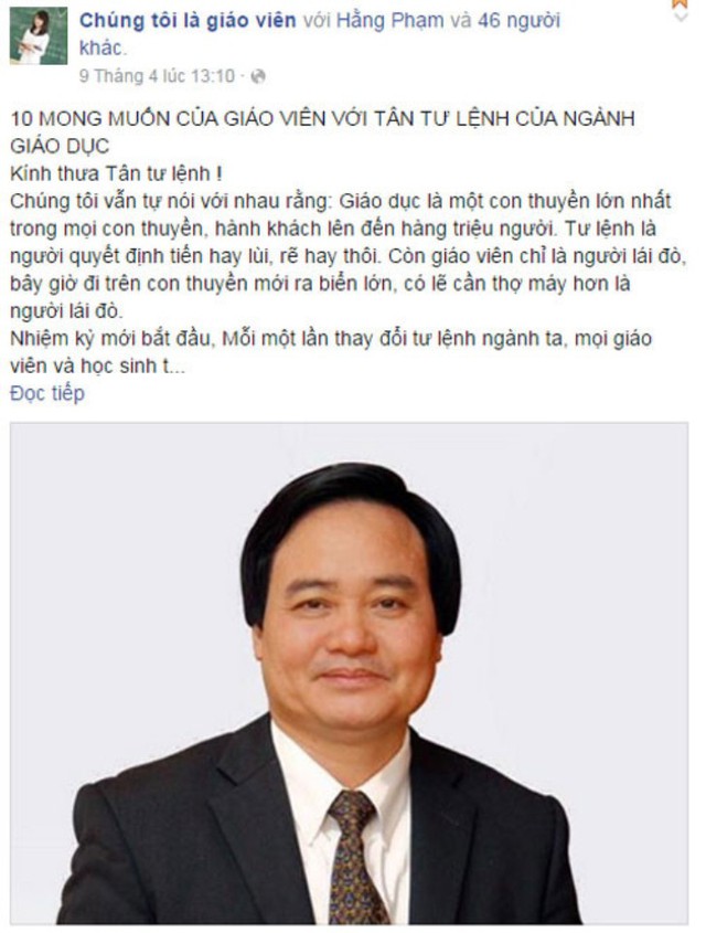 
Tâm thư gửi Bộ trưởng Bộ Giáo dục & Đào Tạo Phùng Xuân Nhạ. Ảnh: Facebook
