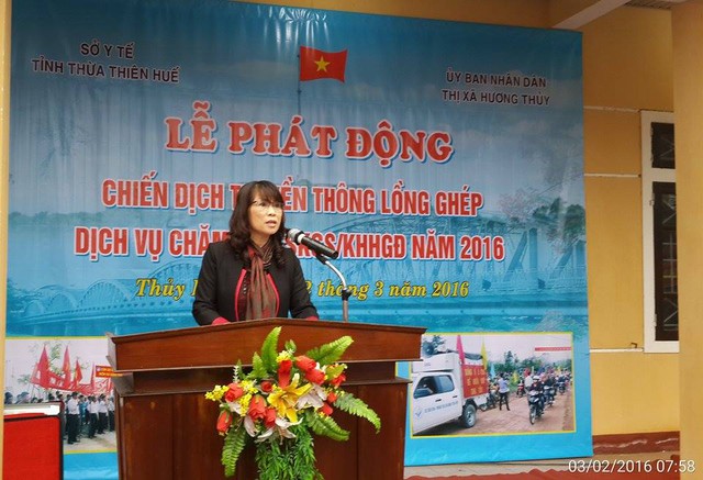 
Bà Hoàng Thị Tâm - Phó Giám đốc Sở Y tế tỉnh Thừa Thiên Huế phát biểu tại Lễ phát động
