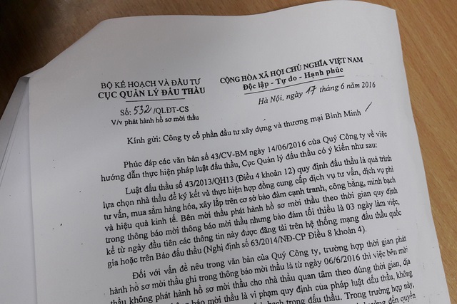 Cục Quản lý Đấu thầu khẳng định hành vi không bán hồ sơ mời thầu trong vụ việc này là vi phạm Luật Đấu thầu.