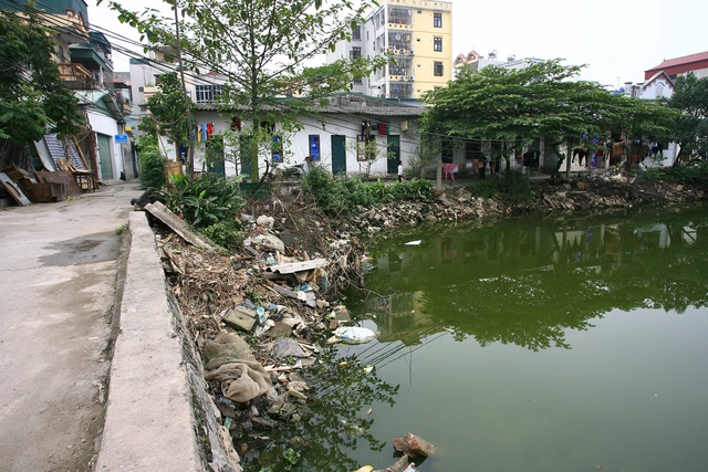 Khu vực làng Pháp Vân, quận Hoàng Mai tồn tại nhiều ao tù bị ô nhiễm.