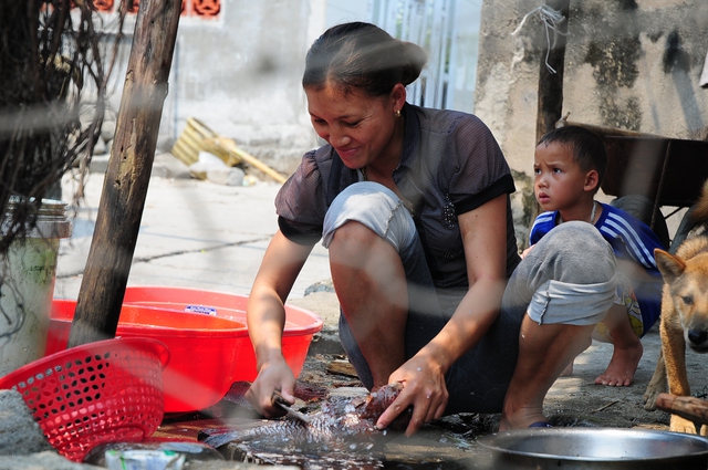 Cá biển vẫn là nguồn thức ăn chính của nhiều hộ dân nơi đây.