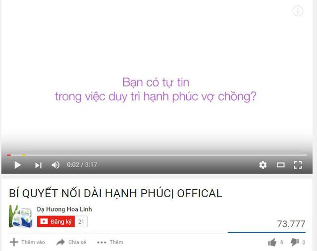 
Đoạn video clip Nối dài hạnh phúc thu hút 73.777 lượt views
