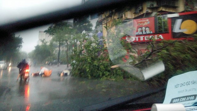 
Gió thổi bay cả người lẫn xe máy trên đường phố Hà Nội.
