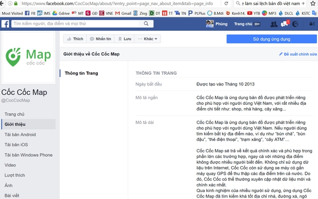 Giới thiệu bản đồ Cốc Cốc trên fanpage facebook, hoặc trong google play, app store...