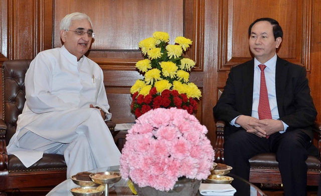 
Ngày 29/10/2013, Bộ trưởng Trần Đại Quang hội kiến với Bộ trưởng Ngoại giao Ấn Độ Salman Khurshid. Ảnh TTX
