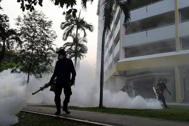 
Phun xịt hóa chất diệt muỗi phòng chống virus Zika tại quận Aljunied, Singapore. Ảnh: AFP
