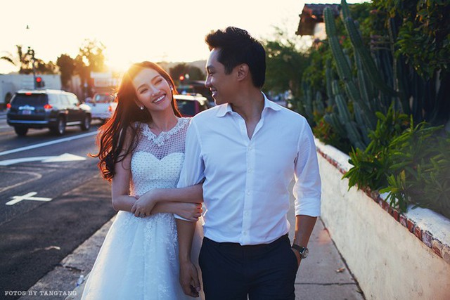 Trúc Diễm hôn chồng Việt kiều trong ảnh cưới chụp tại Mỹ