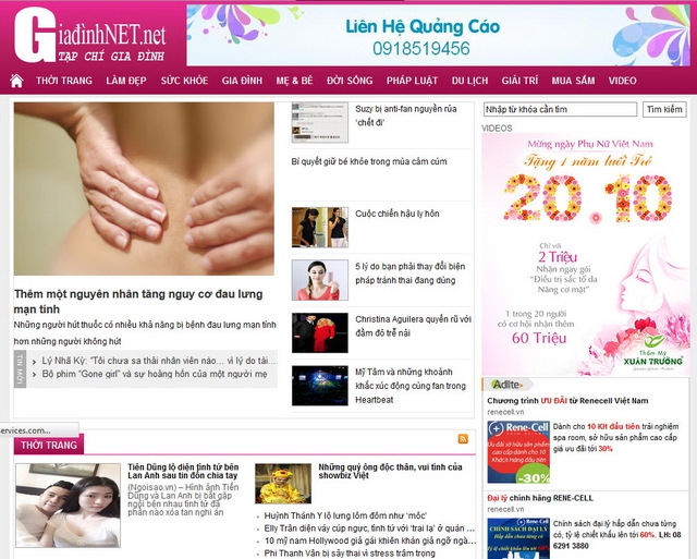 Trang giadinhnet.net gần giống cả tên miền và giao diện với báo điện tử Gia đình và Xã hội - giadinh.net.vn