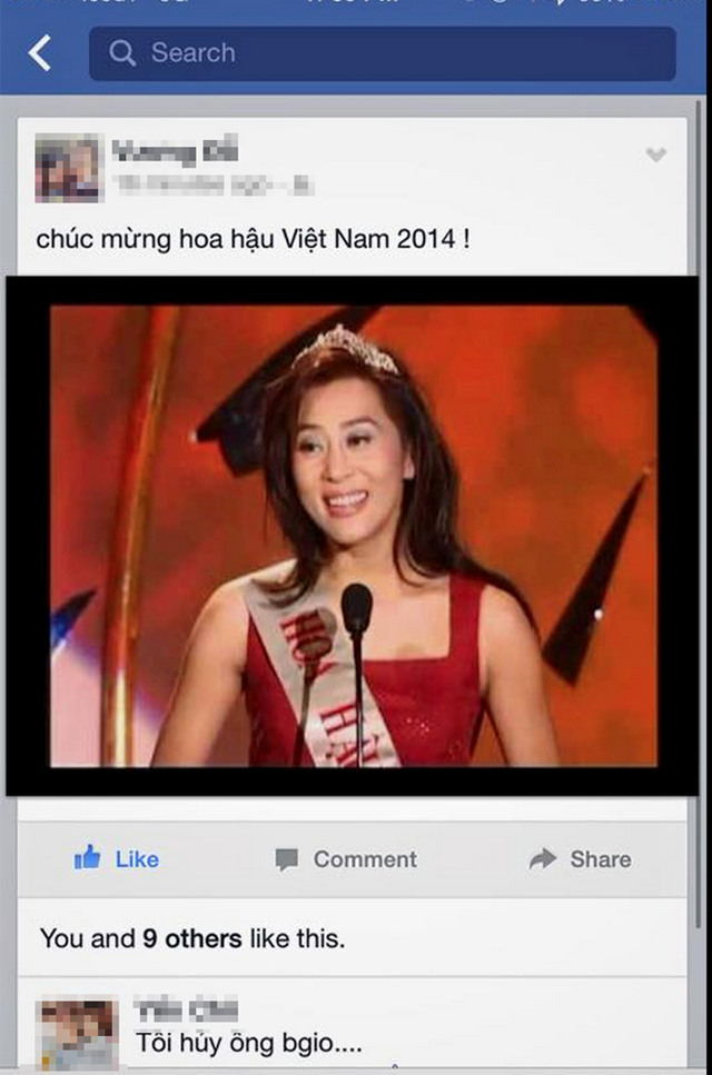 Dân mạng Việt Nam hài hước chúc mừng tân Hoa hậu Việt Nam khi dùng hình ảnh của MC Kỳ Duyên. 