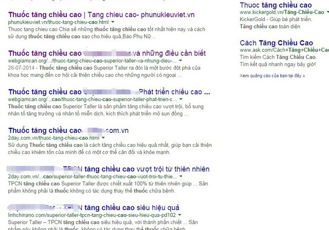 Những mỹ từ siêu quảng cáo cho thuốc tăng chiều cao trên các website. 	Ảnh: TL