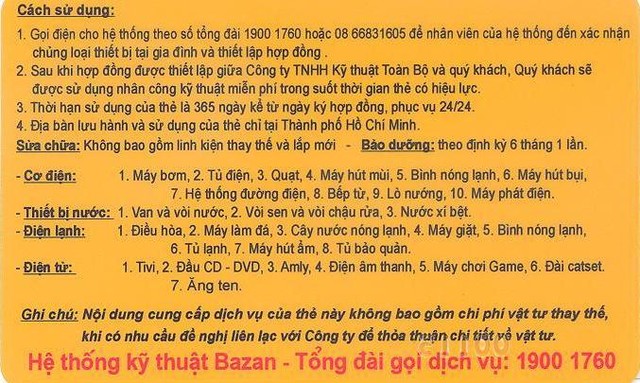 Khách hàng sẽ không tốn một đồng nào khi gọi thợ đế sửa chữa tại nhà khi dùng thẻ này