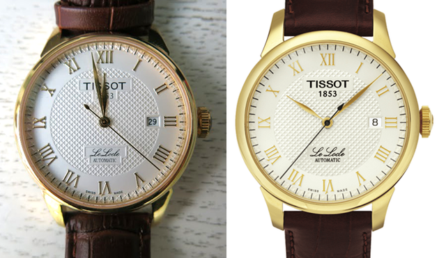 Đồng hồ giả (bên trái) nhái theo mẫu Tissot Le Locle 