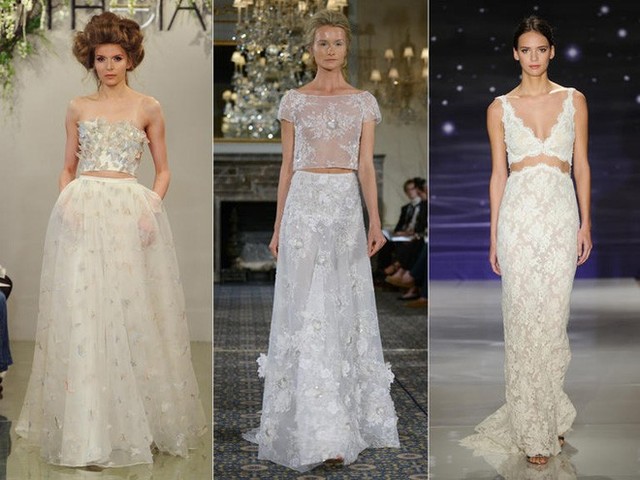 Váy cưới crop – top đang là mốt trong năm 2015, và đây cũng là lựa chọn đáng cân nhắc cho nàng dâu có phong cách hiện đại, sành điệu.