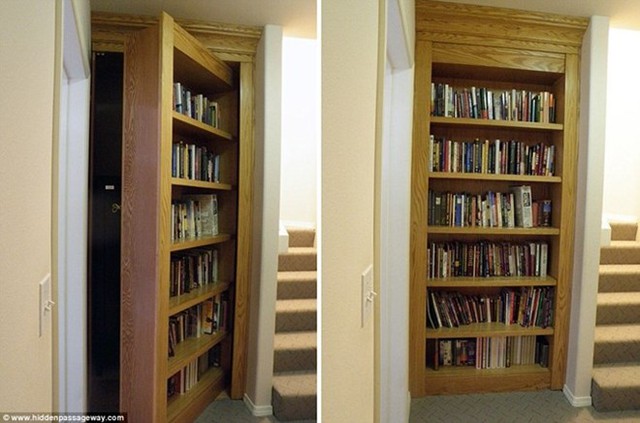 Hằng ngày mọi người có thể đi qua chiếc tủ sách này nhưng không ai biết đằng sau những hàng sách là lối vào căn hầm ngầm. 