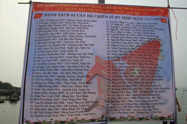 Danh sách 64 cán bộ, chiến sỹ hy sinh ngày 14/3/1988.