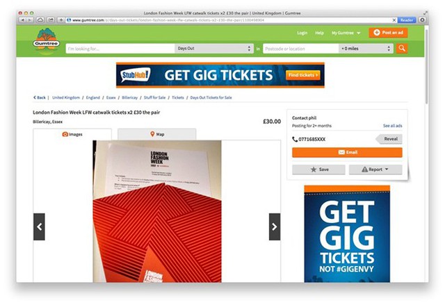 Một trang rao bán 1 cặp vé mời tham dự show Eudon Choi tại London FW chỉ với giá 30 bảng. Mức giá quá thấp để trả cho một show diễn đình đám theo DailyMail là rất “bất hợp lý”.