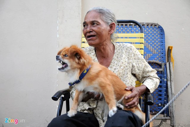 Cụ bà gốc Campuchia sống trên vỉa hè cùng hai con chó