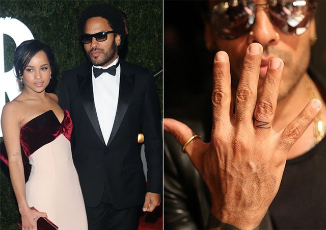 Ca sĩ kiêm nhà sản xuất nhạc Lenny Kravitz dành tặng hình xăm cho con gái Zoe là chữ cái Z viết tắt ở ngón tay đeo nhẫn.