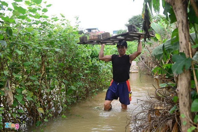 Bãi giữa sông Hồng ngập trắng, xóm nổi dạt vào bờ