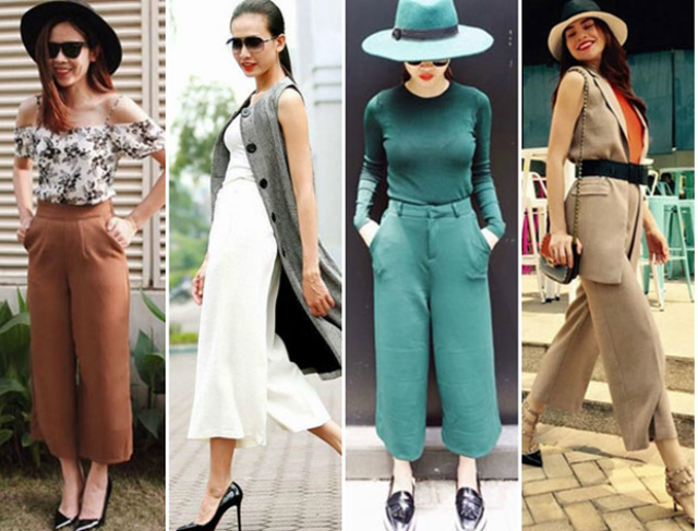 Quần culottes c&ograve;n chinh phục được nhiều người đẹp Việt như Lưu Hương Giang, Dương Mỹ Linh, Yến Trang hay Hồ Ngọc H&agrave; với nhiều m&agrave;u sắc v&agrave; kiểu d&aacute;ng kh&aacute;c nhau.