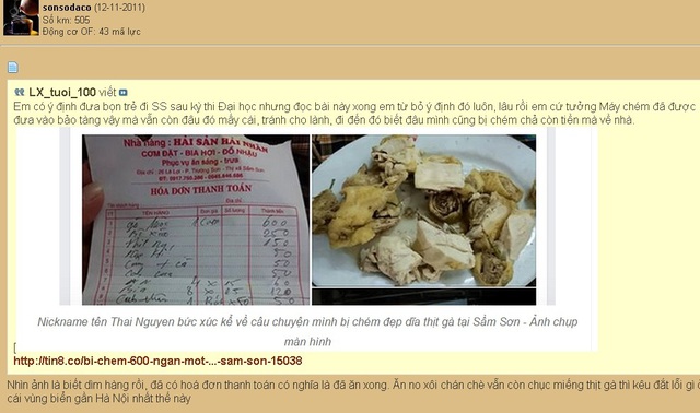 Vụ ocn gà giá 600.000 đồng ở Sầm Sơn Thanh Hoá