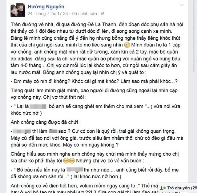 Câu chuyện được đăng trên trang cá nhân của người có nick Hường Nguyễn đã gây nên cơn sốt cho cộng đồng mạng mấy ngày gần đây.