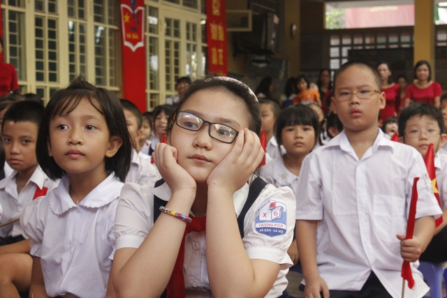 Câu “Mỗi ngày đến trường là một ngày vui” xem ra rất đáng để phụ huynh suy nghĩ... 	Ảnh: Q.Anh