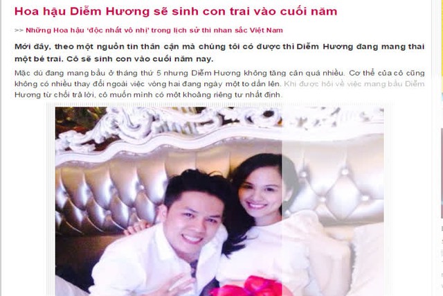 Dù vô tình hay cố ý thì việc tiết lộ giới tính thai nhi của Diễm Hương đã vi phạm chính sách DS-KHHGĐ. 	ẢNH: TL