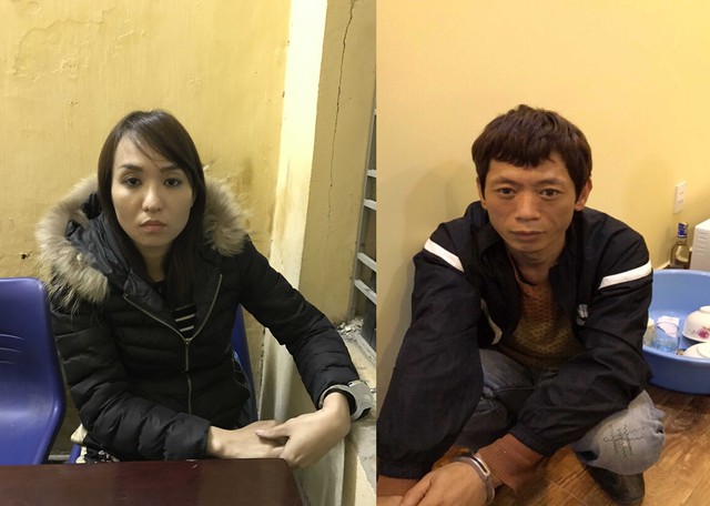 
Đối tượng Trang và Hưng bị bắt giữ.
