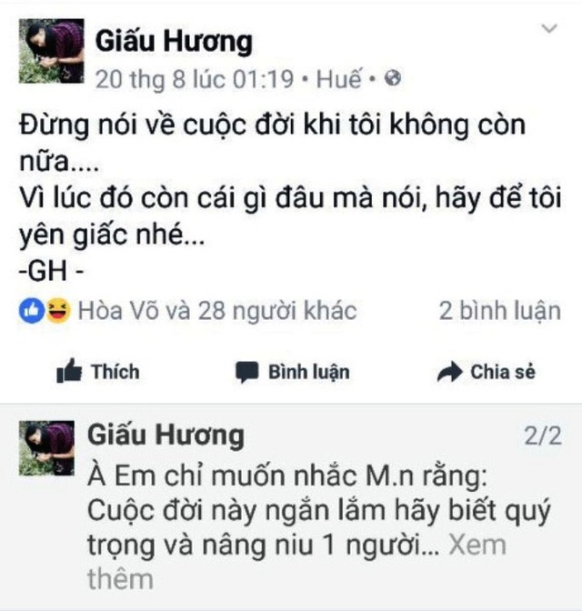 Dòng Status ám ảnh trên trang cá nhân của Hương.