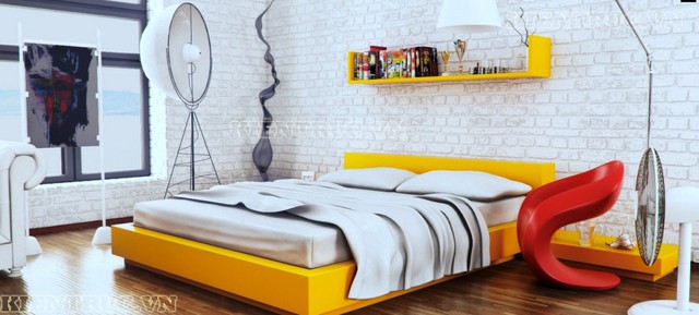 Sử dụng các gam màu mạnh trong thiết kế nội thất là một sự kết hợp khó và táo bạo. Nhưng ở phòng ngủ đầy cá tính này, bạn sẽ bị thu hút ngay từ cái nhìn đầu tiên. Màu vàng và đỏ được sử dụng trong thiết kế này đem lại một không gian mới mẻ, phá cách.