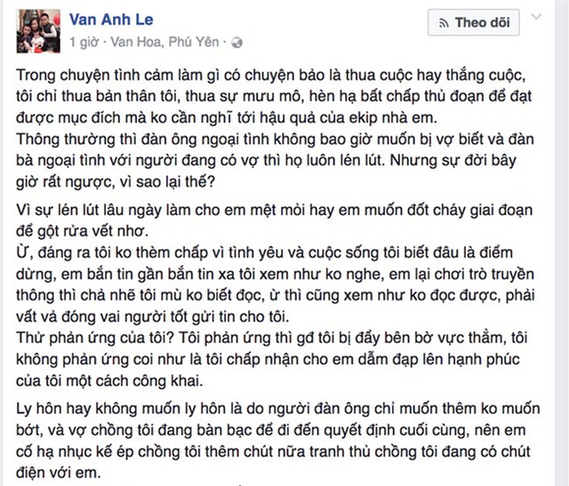 Vân Anh chia sẻ tâm sự trên trang cá nhân. Ảnh: Chụp màn hình.